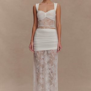 Guinevere Lace And Mesh Maxi Skirt - Ivory