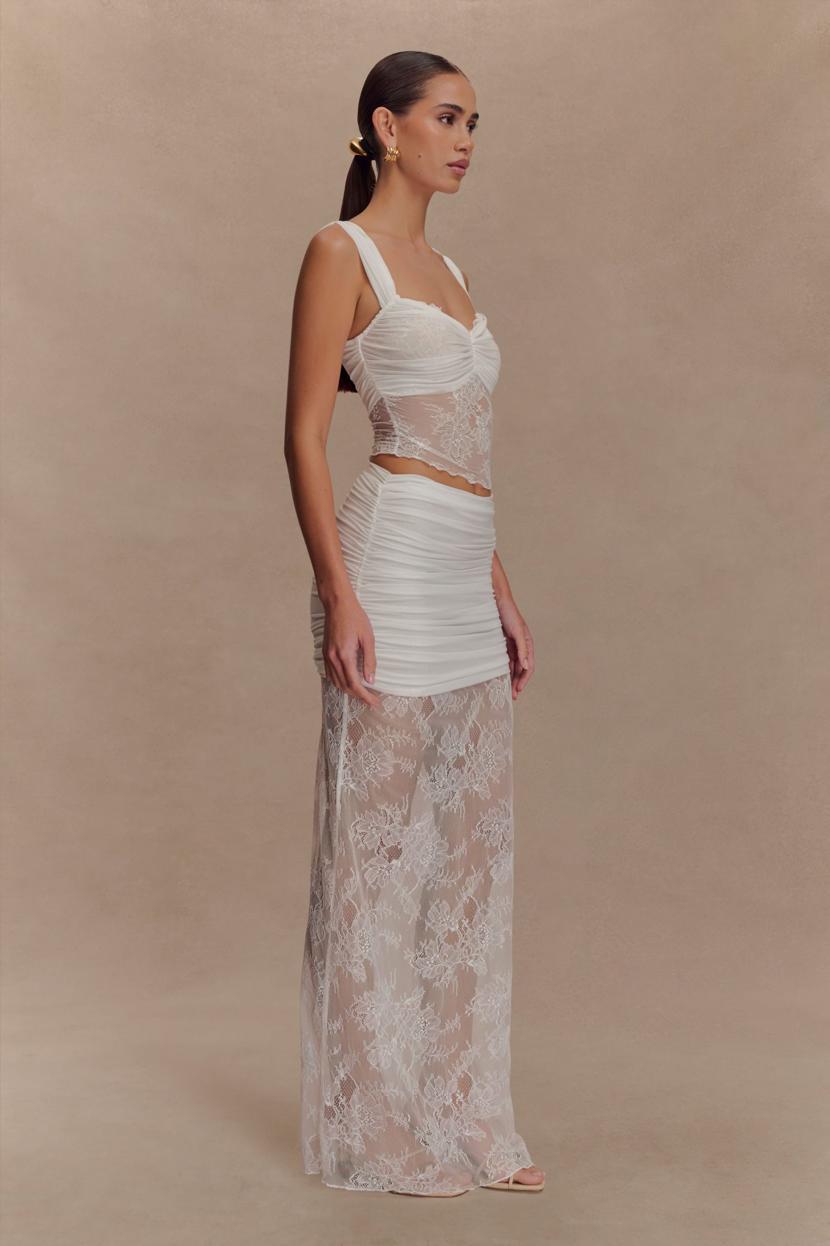 Guinevere Lace And Mesh Maxi Skirt - Ivory - Image 6