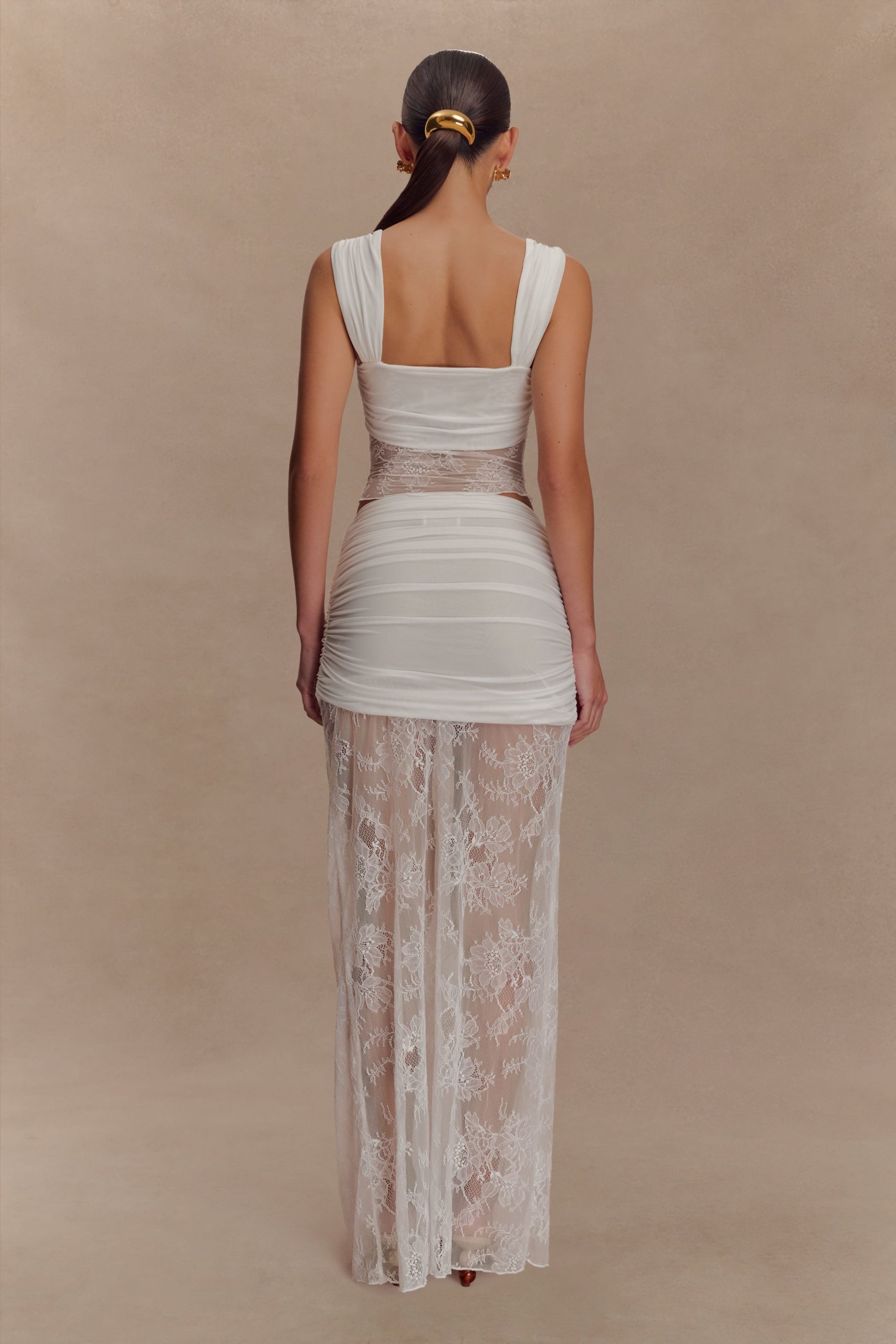 Guinevere Lace And Mesh Maxi Skirt - Ivory - Image 7