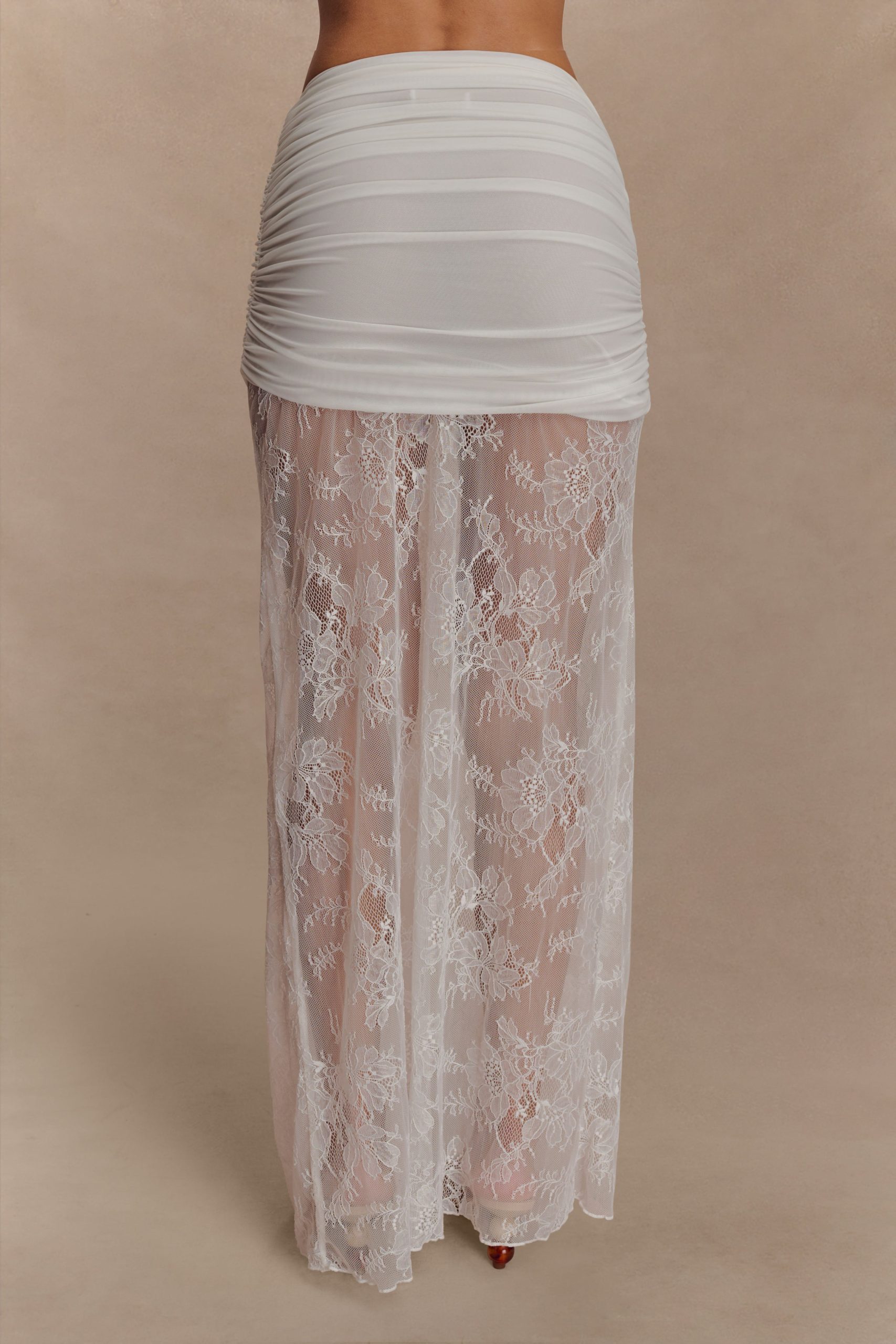 Guinevere Lace And Mesh Maxi Skirt - Ivory - Image 3