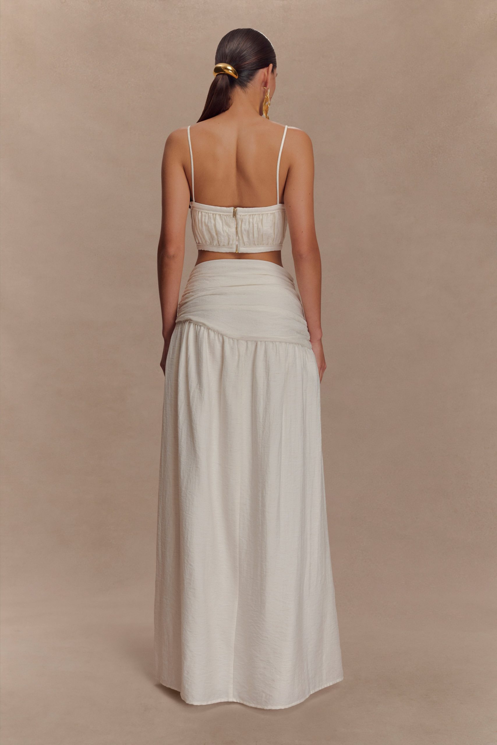 Scottie Gathered Linen Knot Maxi Skirt - Oat Marle - Image 4