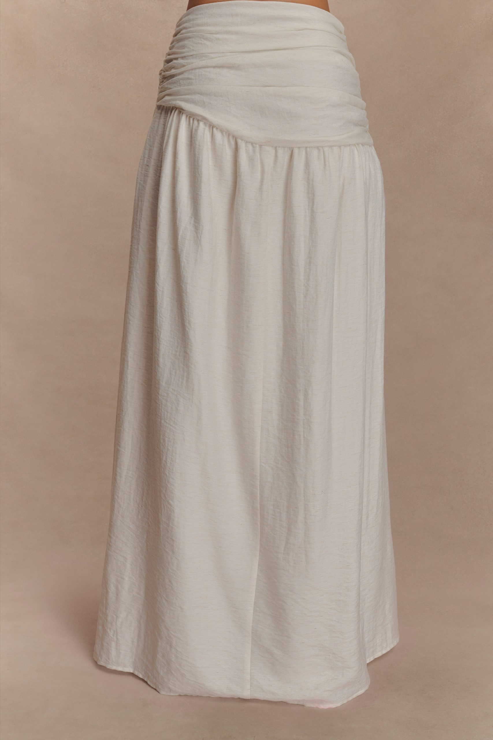 Scottie Gathered Linen Knot Maxi Skirt - Oat Marle - Image 6