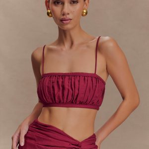 Scottie Shirred Linen Bandeau - Wine