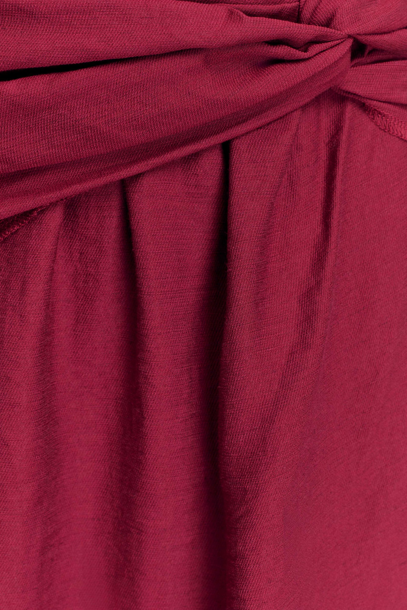 Scottie Gathered Linen Knot Maxi Skirt - Wine - Image 4