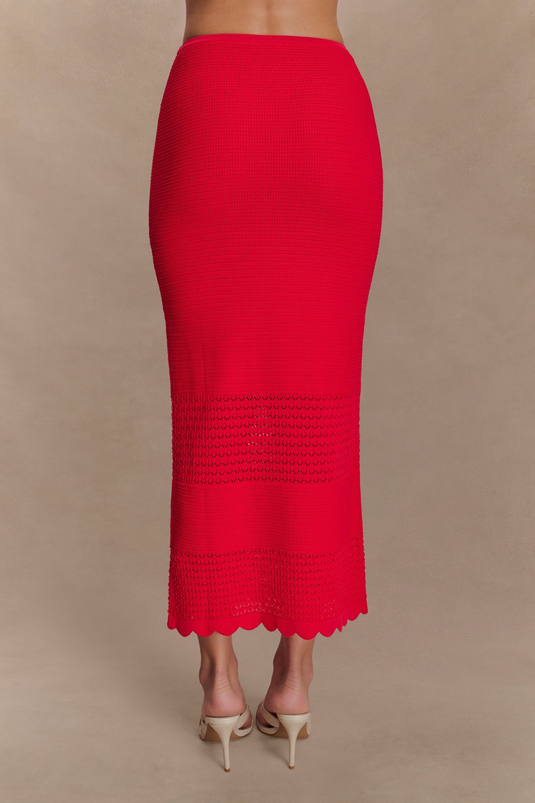 Madeline Scallop Knit Midi Skirt - Red - Image 2