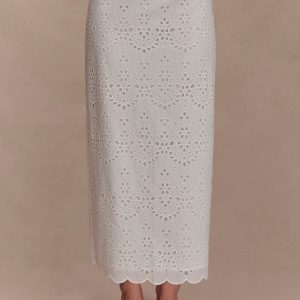 Kensley Broderie Midi Skirt - White
