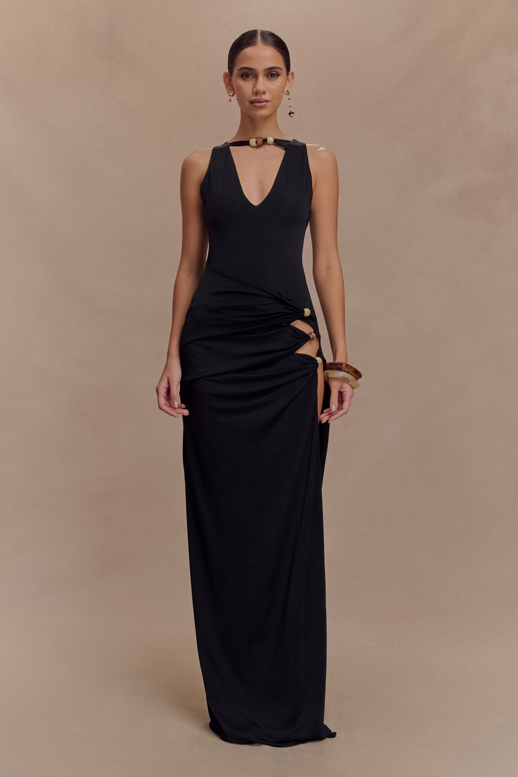 Kaiden Slinky Beaded Maxi Dress - Black - Image 4