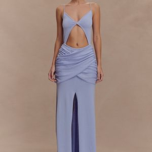 Reama Wrap Over Knit Maxi Dress - Cornflower Blue