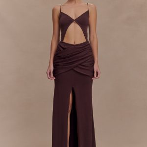 Reama Wrap Over Knit Maxi Dress - Chocolate