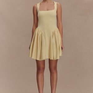 Sharon Scuba Jersey Mini Dress - Pastel Lemon