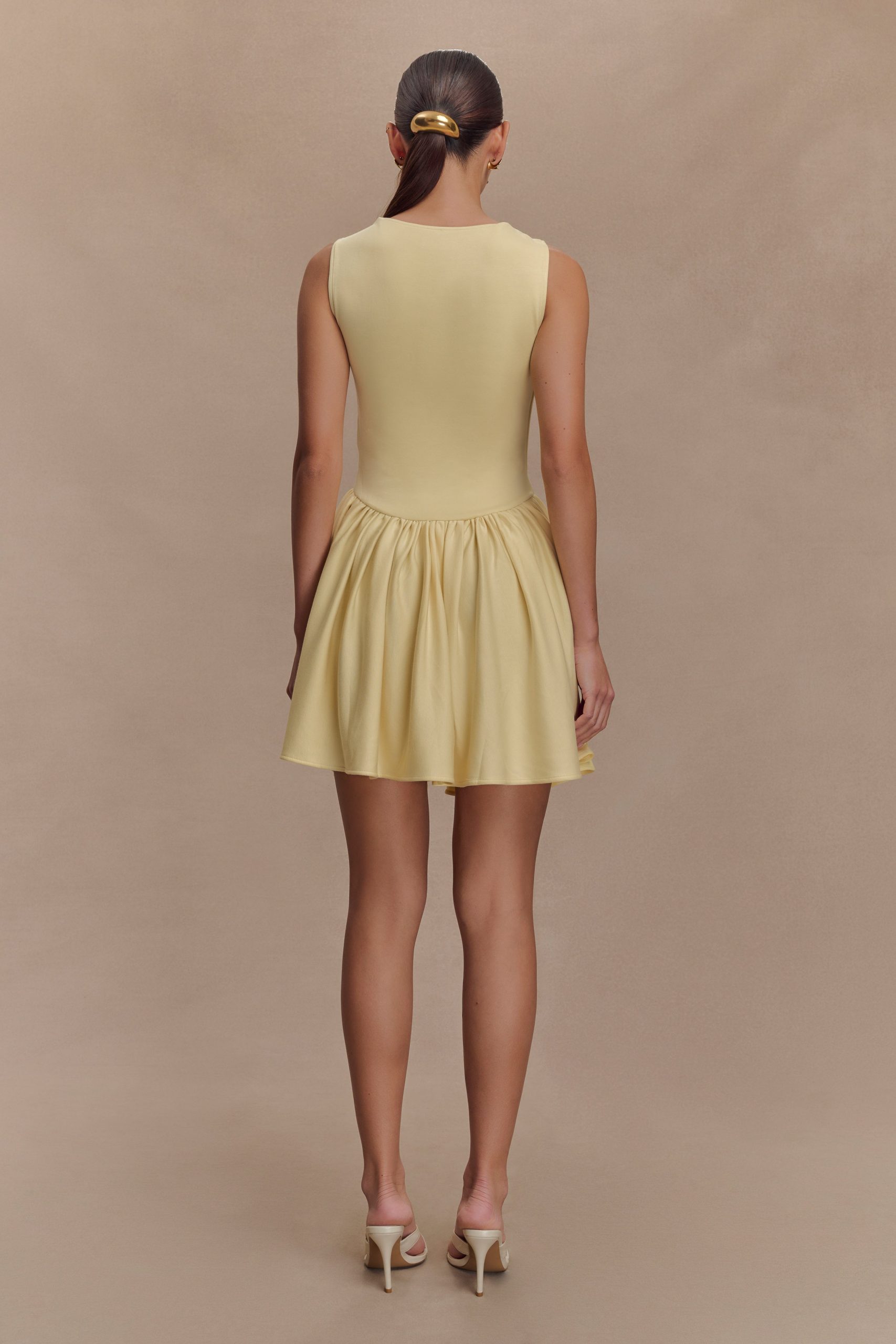 Sharon Scuba Jersey Mini Dress - Pastel Lemon - Image 2