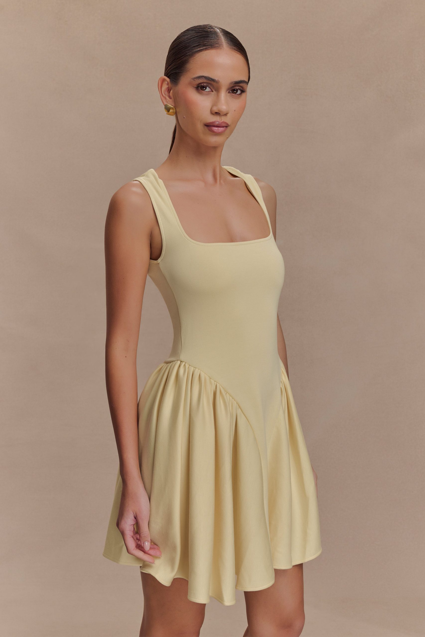 Sharon Scuba Jersey Mini Dress - Pastel Lemon - Image 5