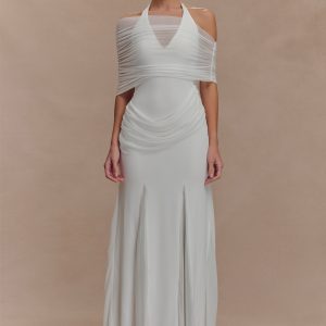 Gabrielle Slinky And Mesh Maxi Dress - White