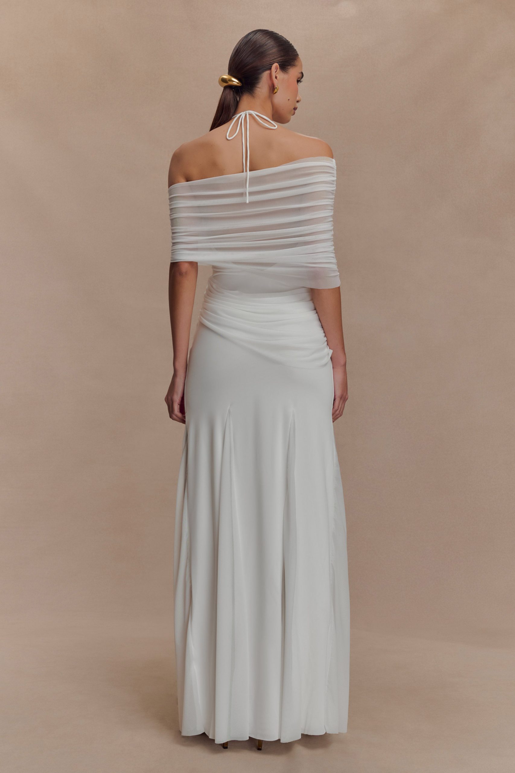 Gabrielle Slinky And Mesh Maxi Dress - White - Image 2