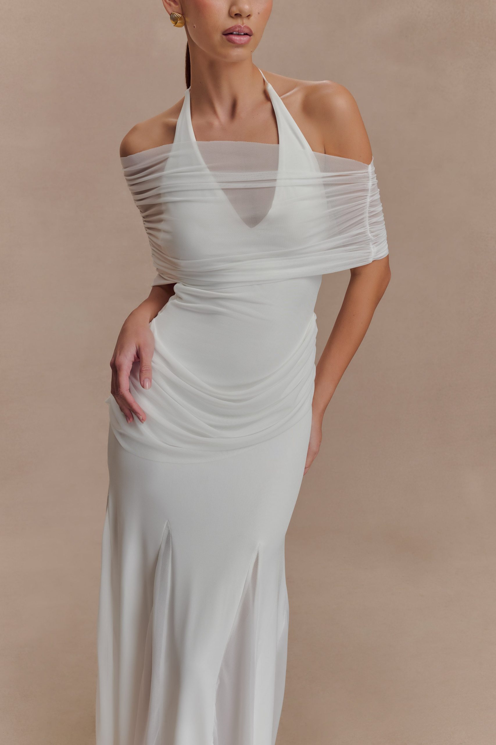Gabrielle Slinky And Mesh Maxi Dress - White - Image 4