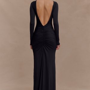 Louisa Long Sleeve Slinky Maxi Dress - Black