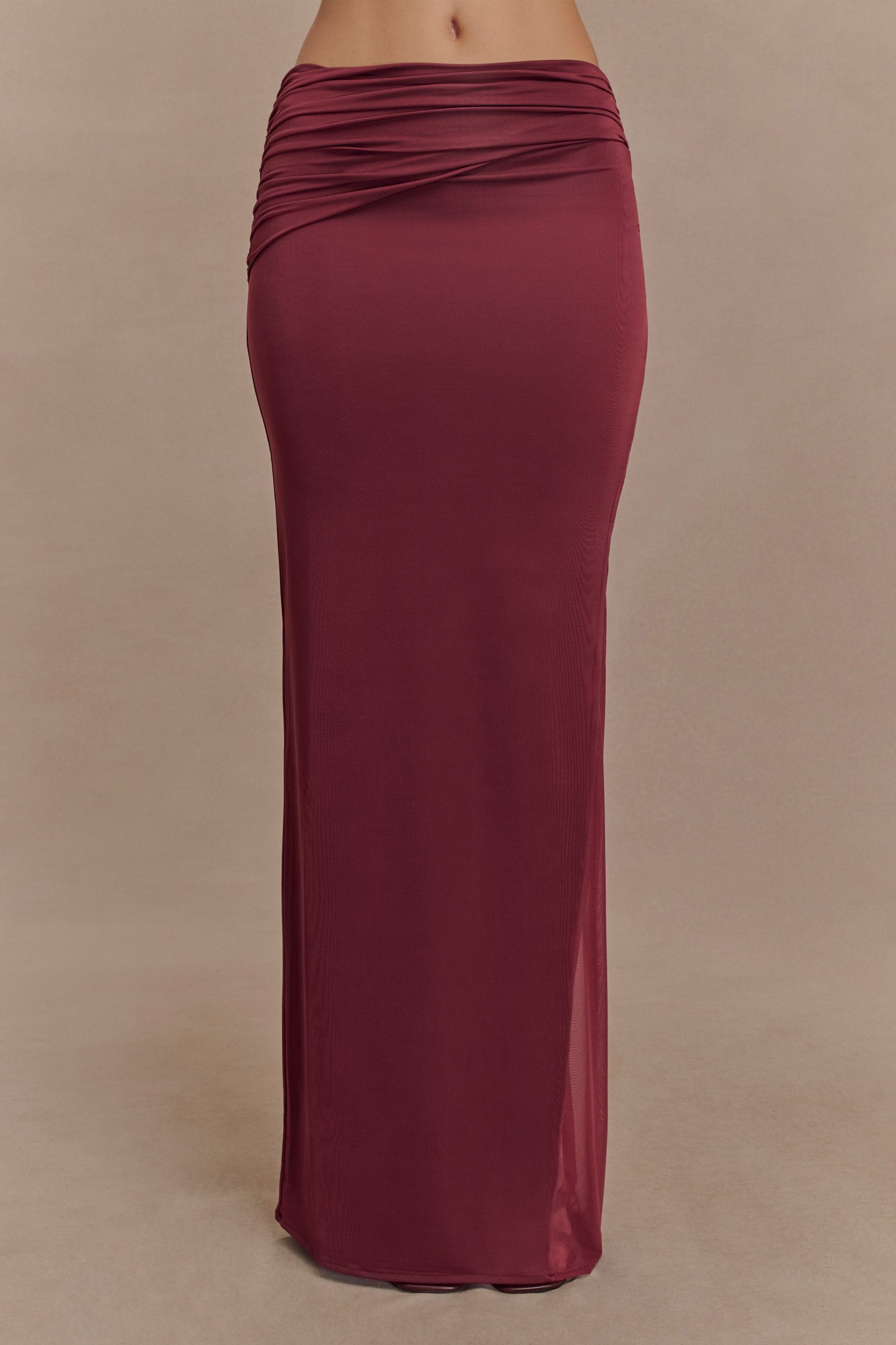 Judy Slinky And Mesh Maxi Skirt - Wine