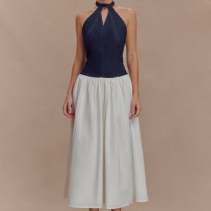 Ashwin Denim Cotton Midi Dress - Indigo Blue
