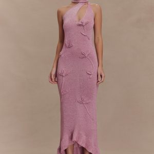 Celestino Floral Metallic Knit Maxi Dress - Pink