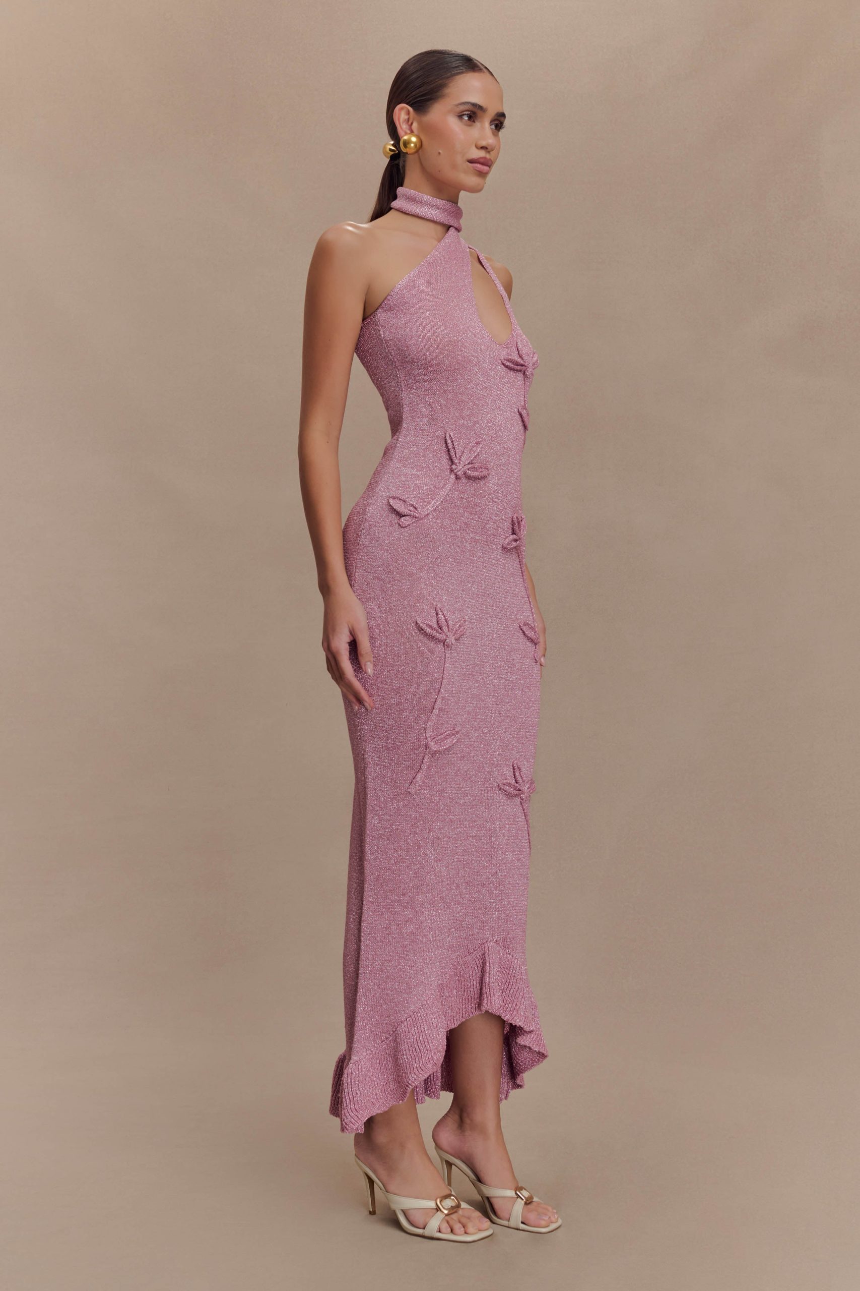 Celestino Floral Metallic Knit Maxi Dress - Pink - Image 4