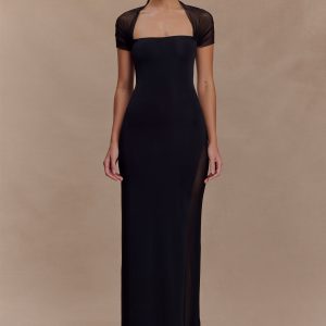 Wyatt Slinky And Mesh Maxi Dress - Black