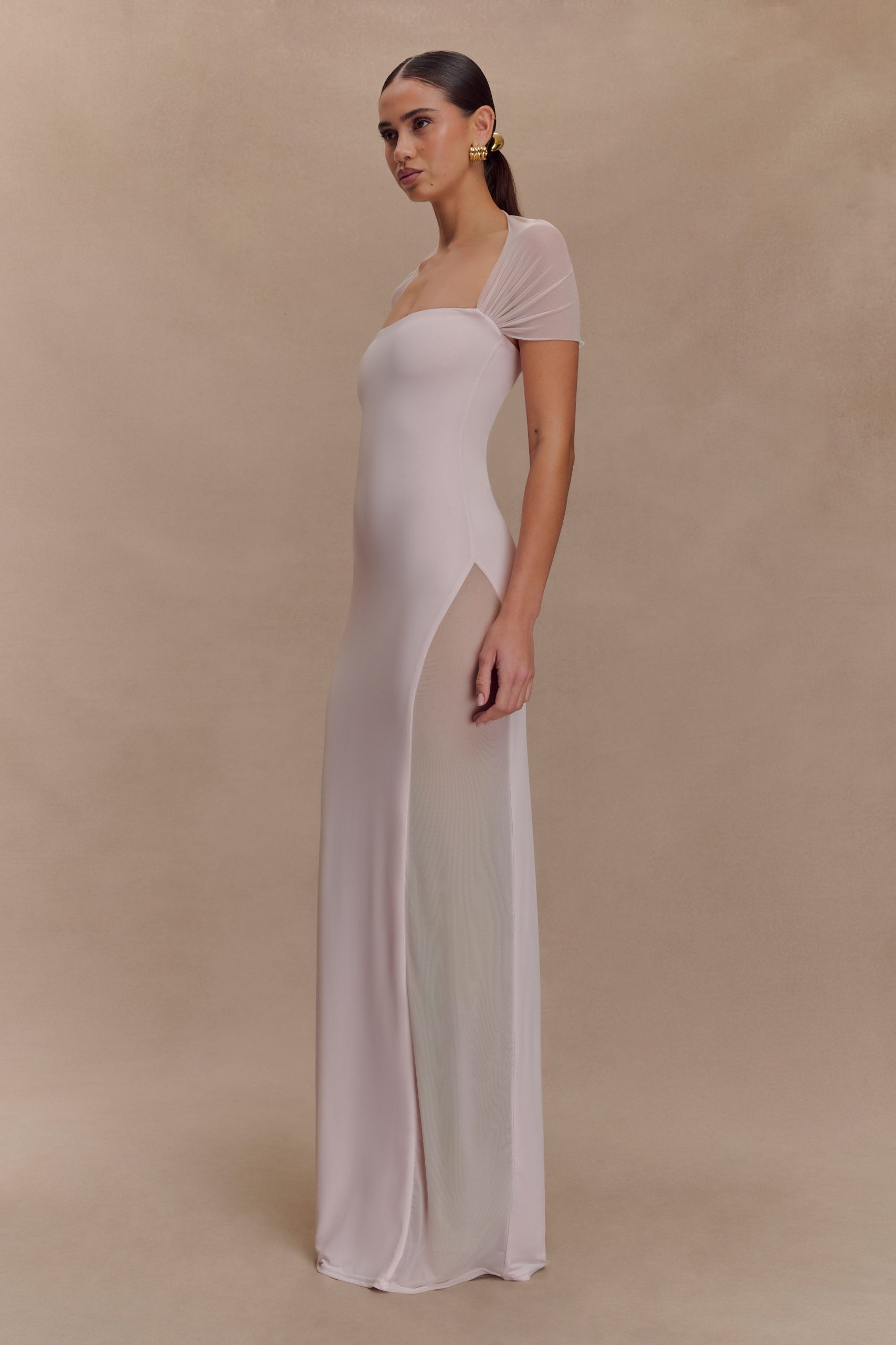 Wyatt Slinky And Mesh Maxi Dress - Pale Pink - Image 4