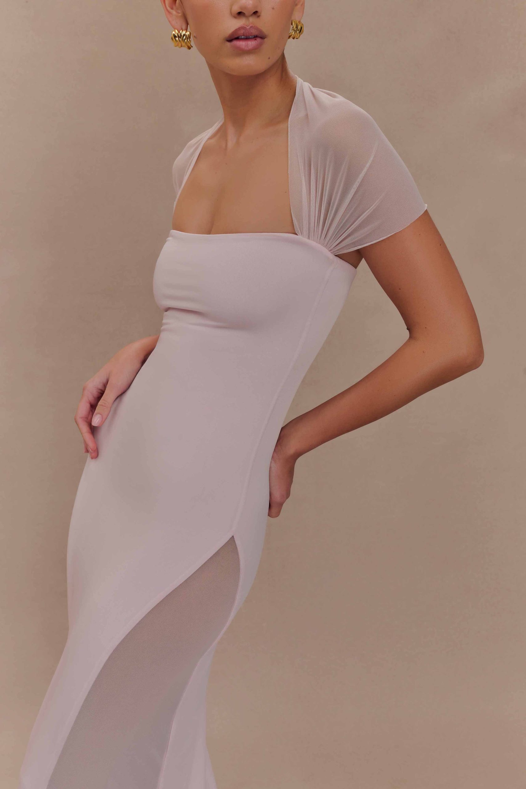 Wyatt Slinky And Mesh Maxi Dress - Pale Pink - Image 3