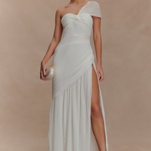 Tamara Shirred Chiffon Midi Dress - White
