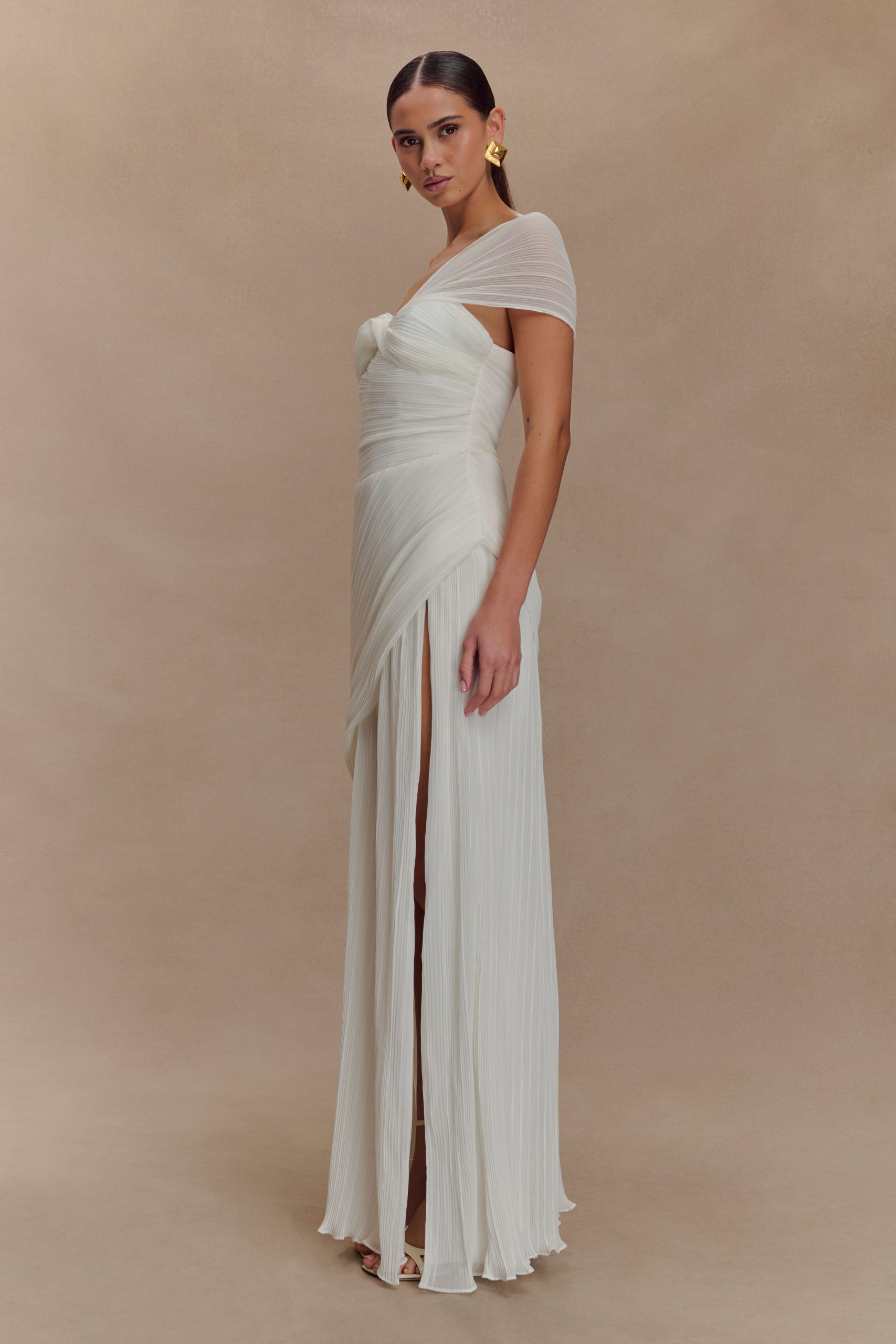 Tamara Shirred Chiffon Midi Dress - White - Image 3