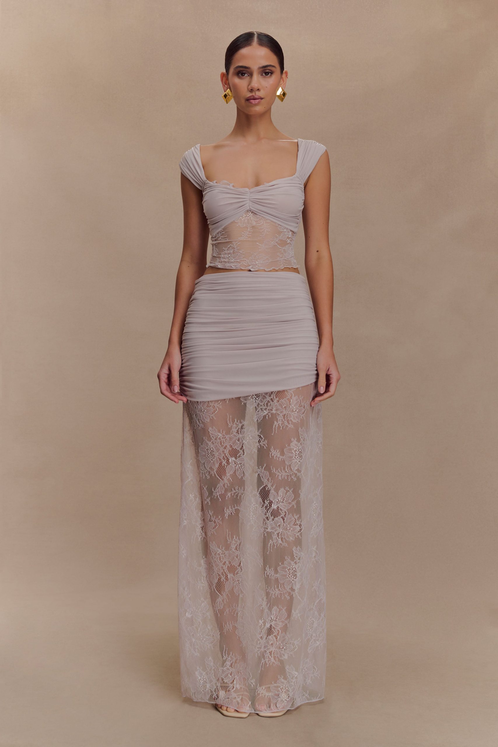 Guinevere Lace And Mesh Maxi Skirt - Lilac - Image 4