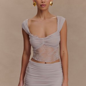 Guinevere Lace And Mesh Top - Lilac