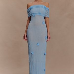 Brynn Orchid Knit Maxi Dress - Baby Blue