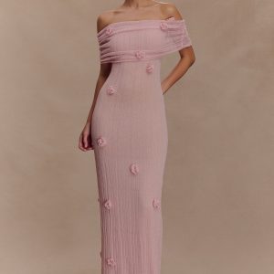 Brynn Orchid Knit Maxi Dress - Pastel Pink