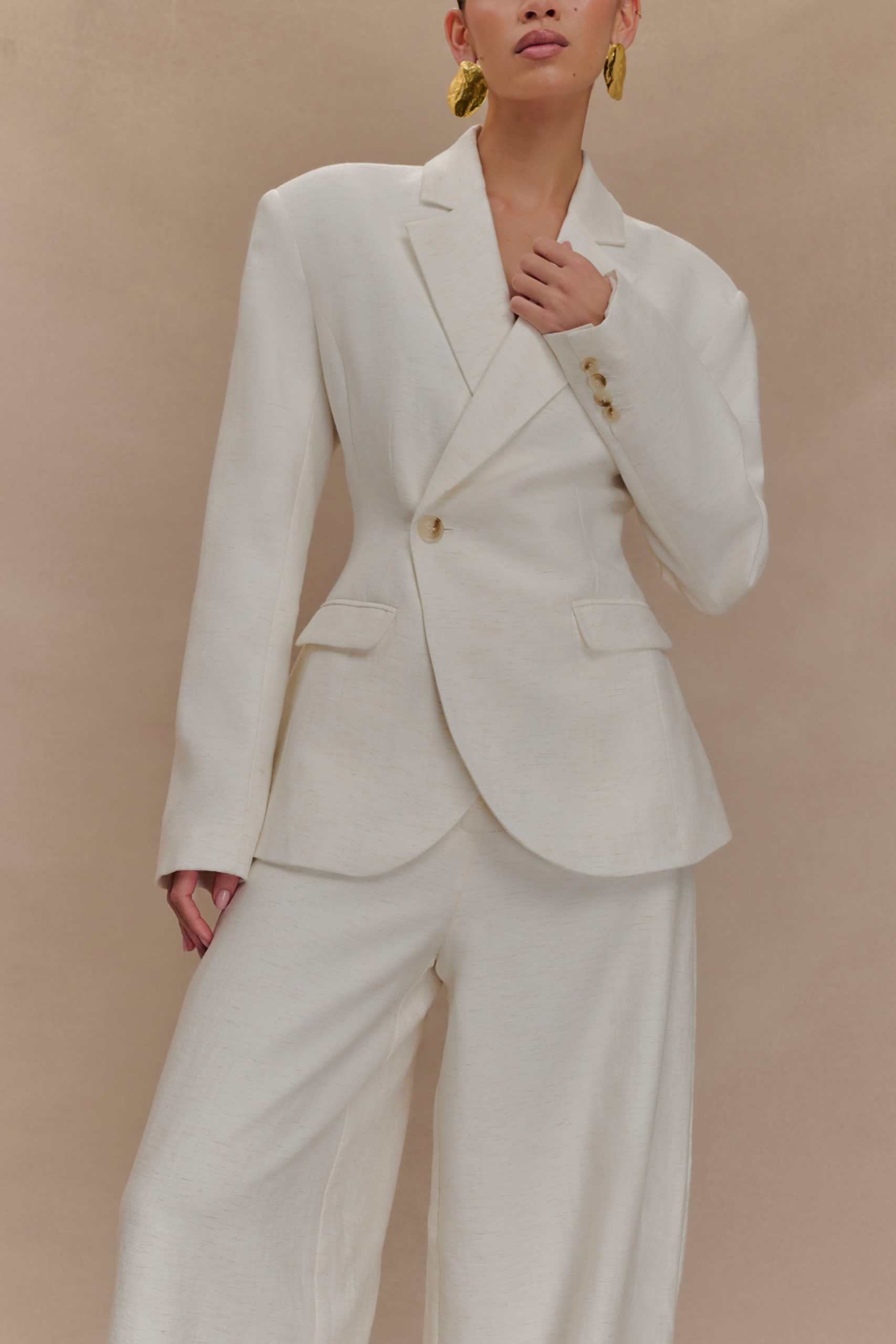 Jameson Cinched Linen Blazer - Oat Marle - Image 6