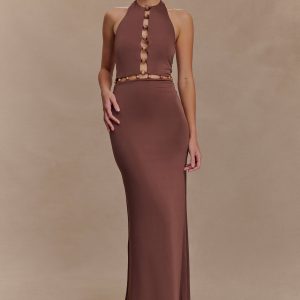 Albion Beaded Slinky Maxi Dress - Chocolate