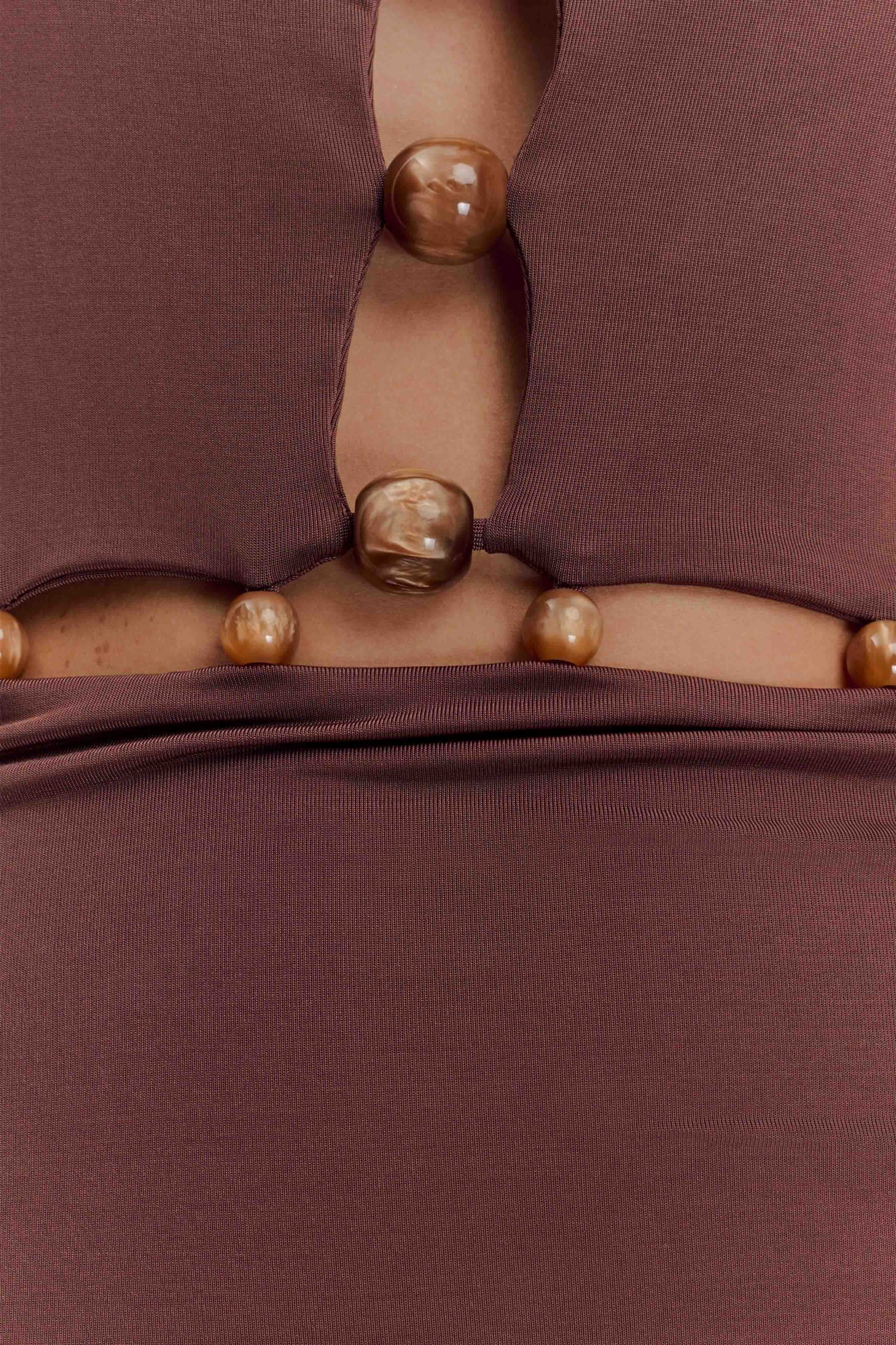 Albion Beaded Slinky Maxi Dress - Chocolate - Image 2