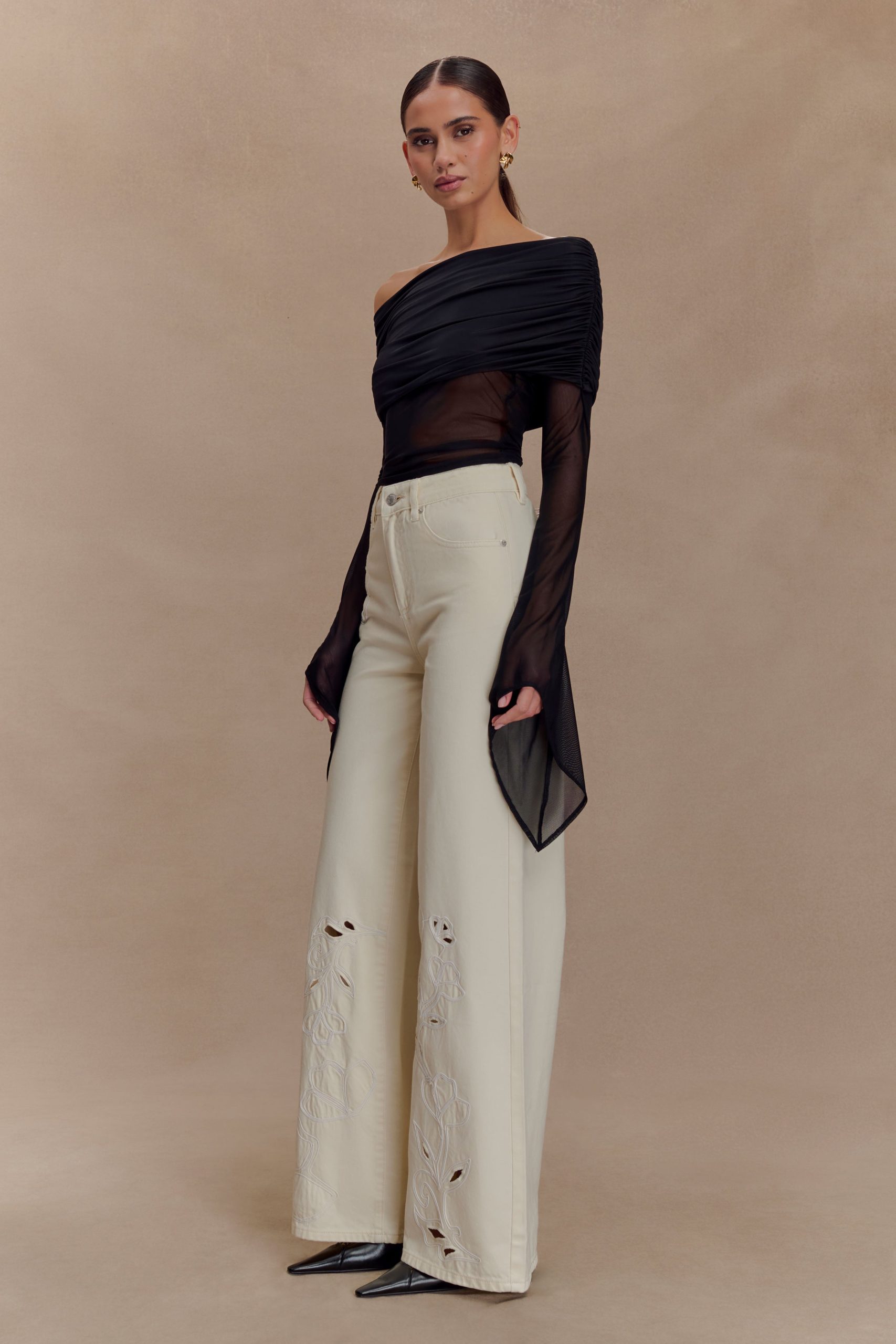 Dahlia One Shoulder Top - Black - Image 4