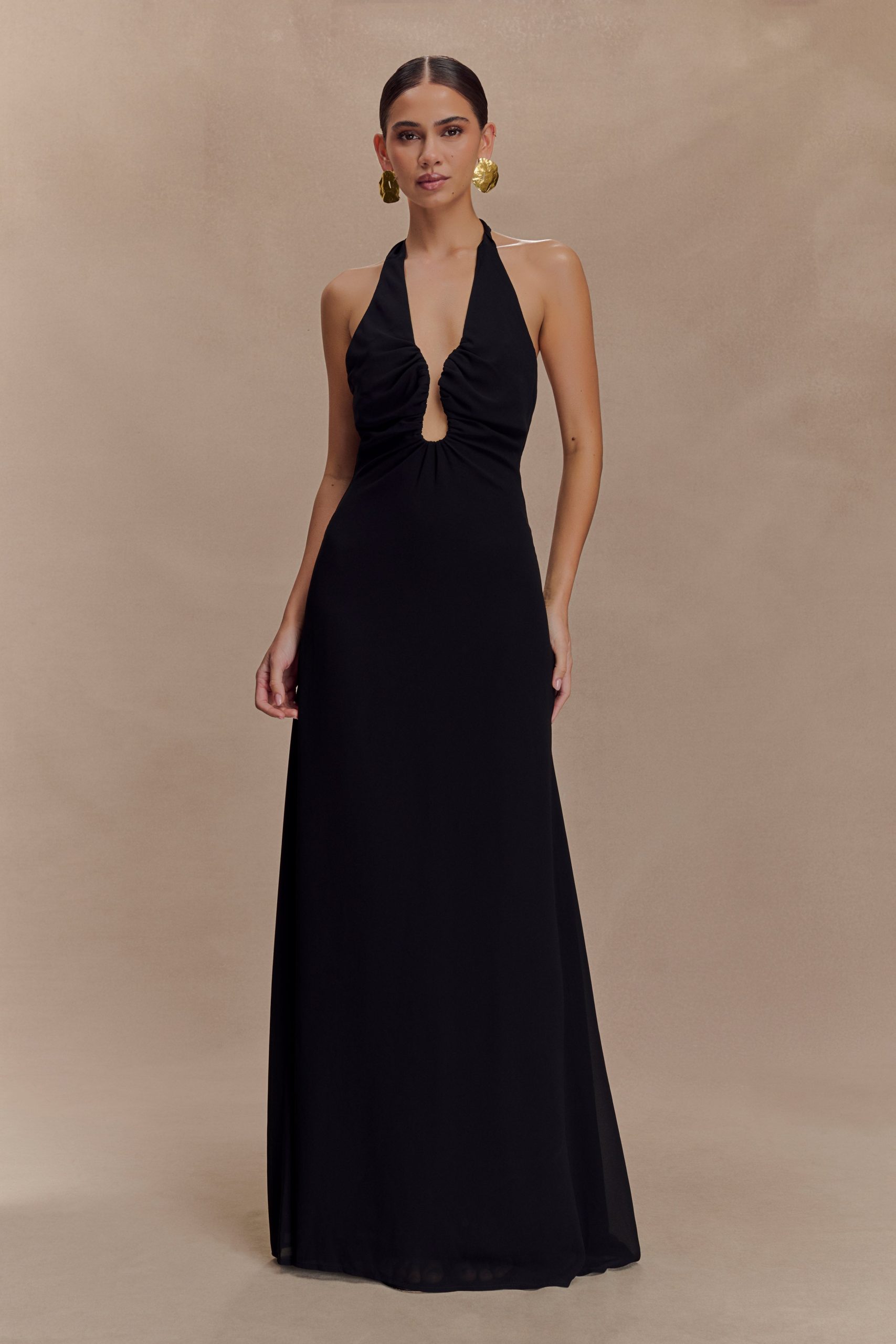 Malakhai Chiffon Halter Maxi Dress - Black - Image 2