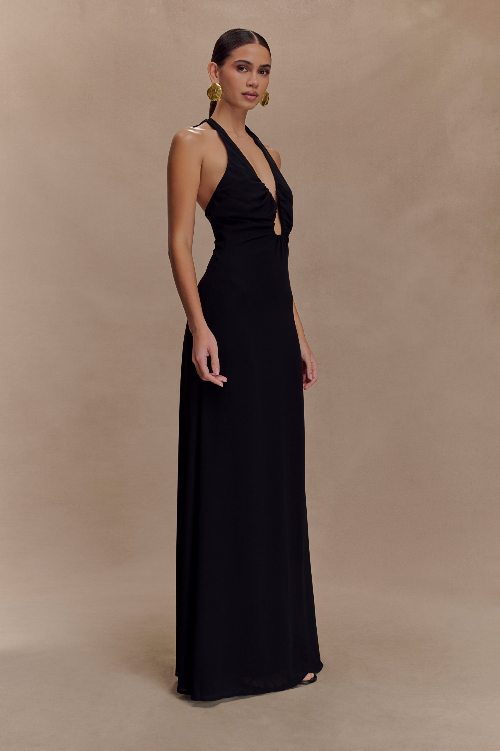 Malakhai Chiffon Halter Maxi Dress - Black - Image 3