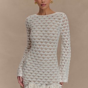 Aileen Ruffle Crochet Mini Dress - Ivory