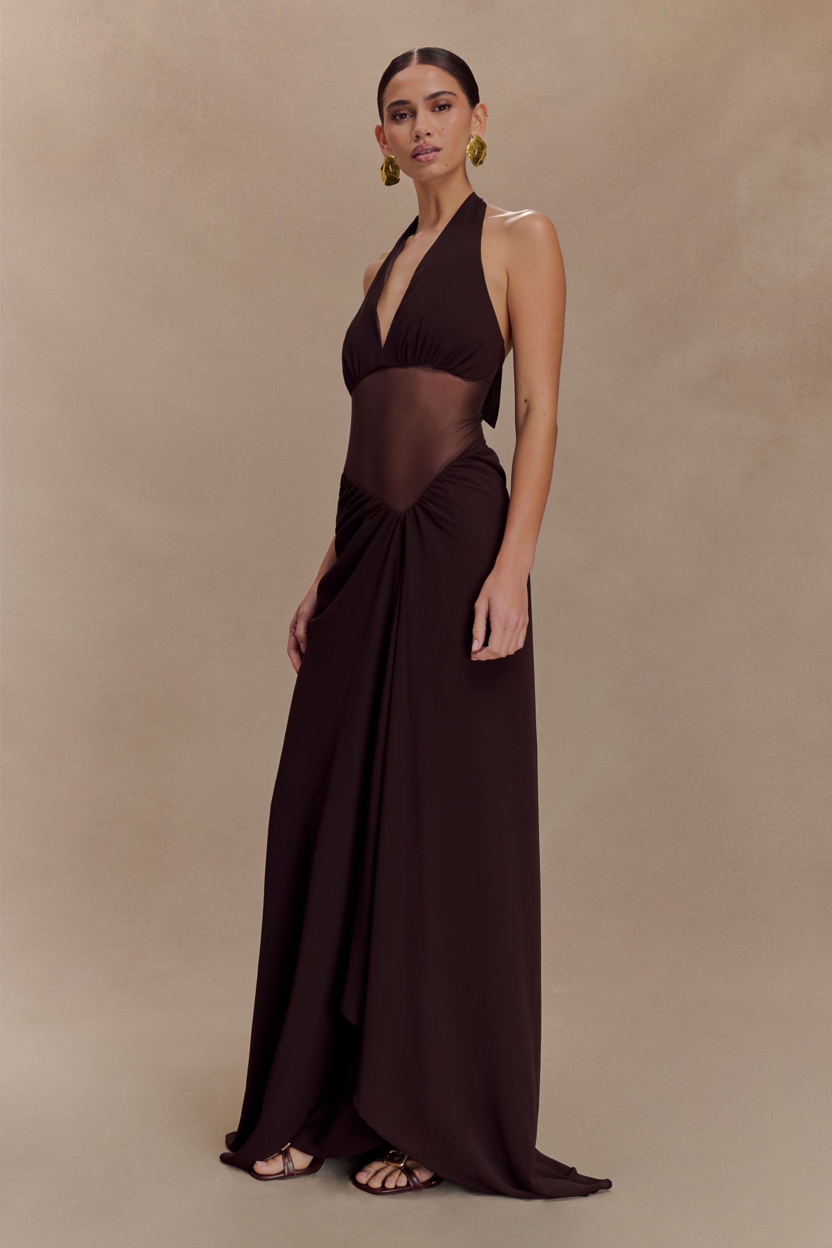 Jonna Chiffon And Mesh Maxi Dress - Dark Chocolate - Image 5