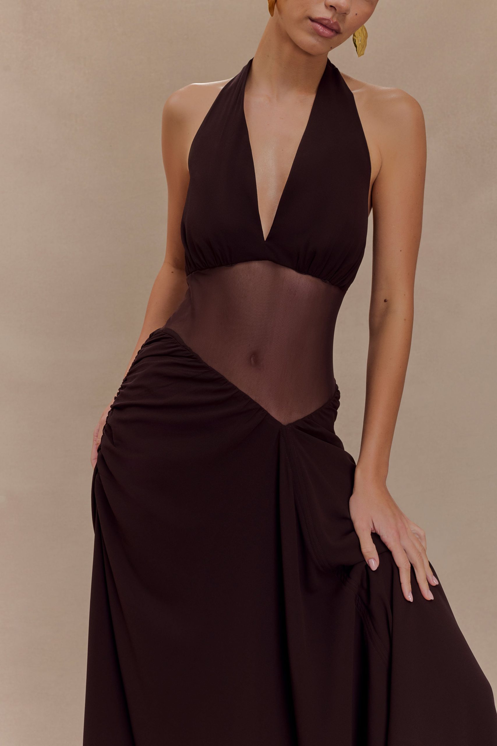 Jonna Chiffon And Mesh Maxi Dress - Dark Chocolate - Image 4