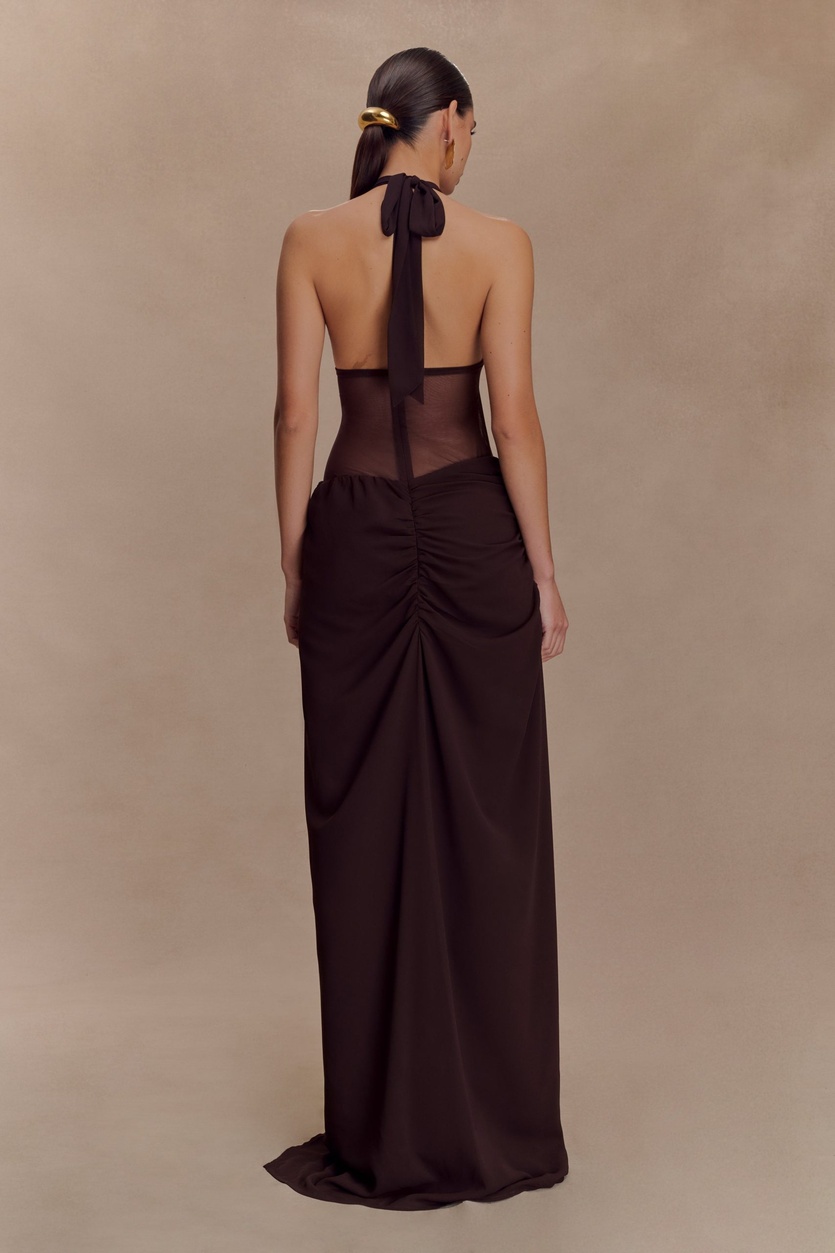 Jonna Chiffon And Mesh Maxi Dress - Dark Chocolate - Image 3