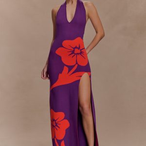 Stacy Knit Halter Maxi Dress - Purple/Red