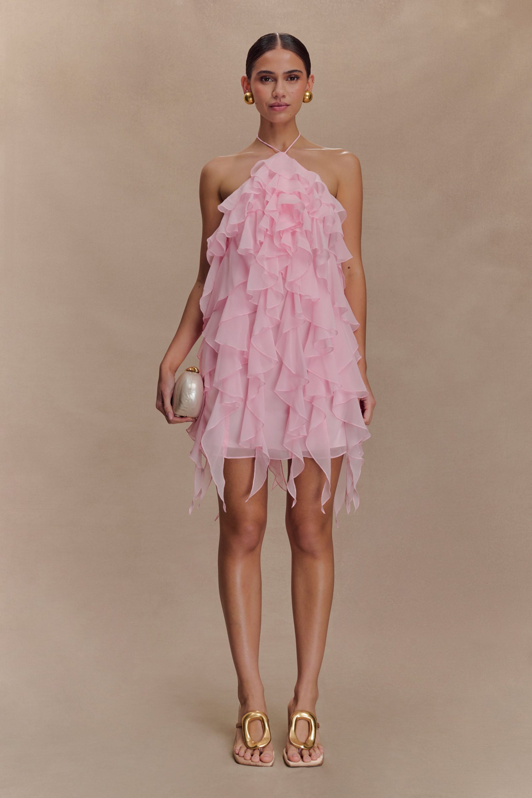 Marigold Ruffle Halter Mini Dress - Powder Pink - Image 6