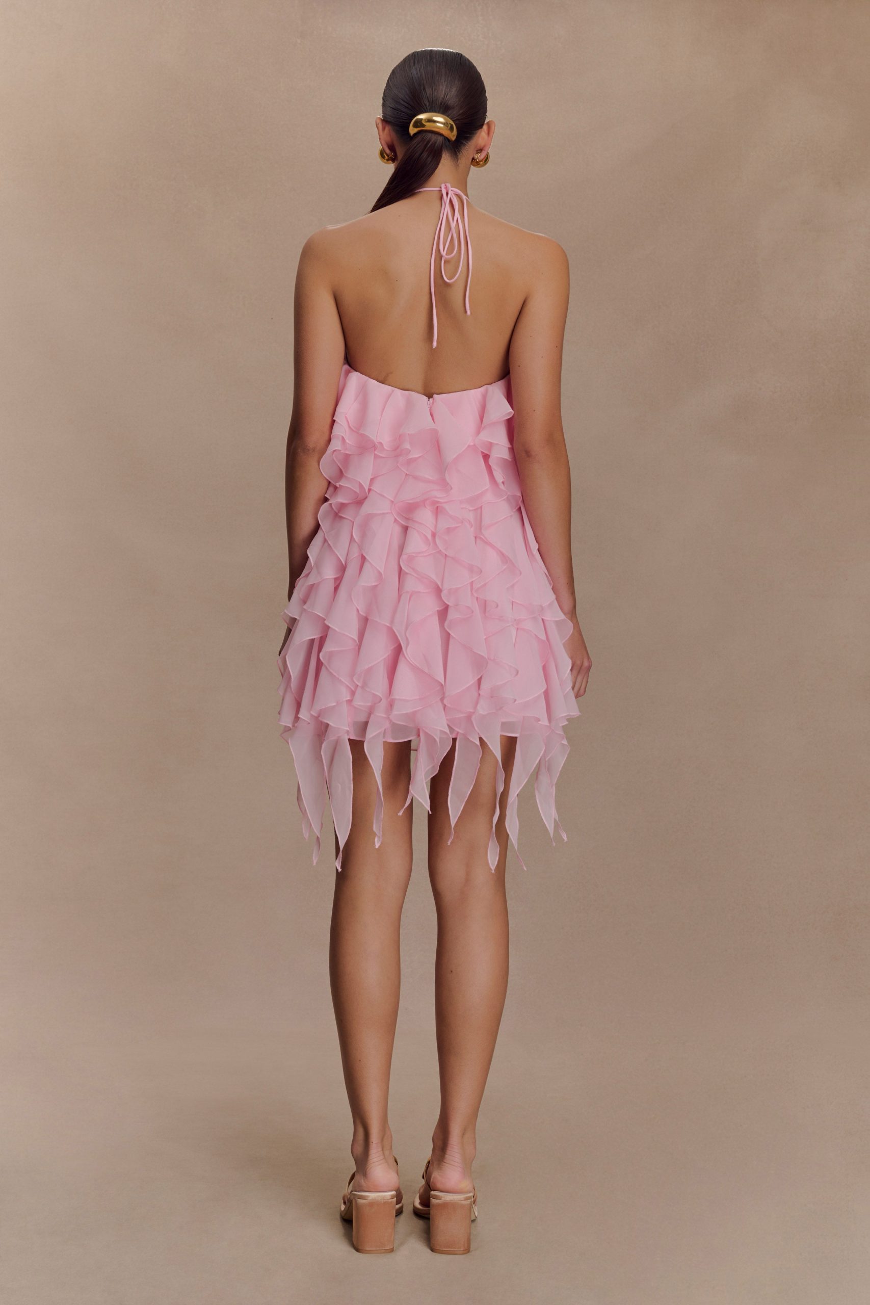 Marigold Ruffle Halter Mini Dress - Powder Pink - Image 5