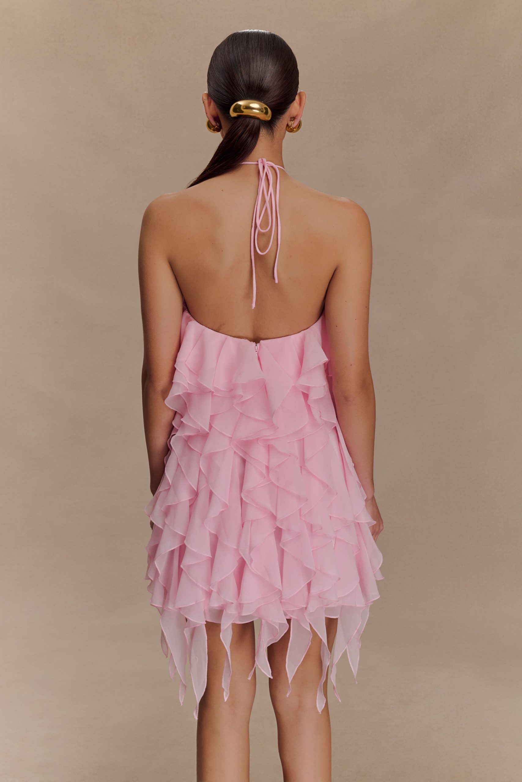 Marigold Ruffle Halter Mini Dress - Powder Pink - Image 2