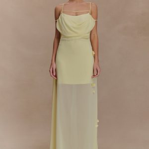 Rosalie Floral Chiffon Maxi Dress - Pastel Lemon