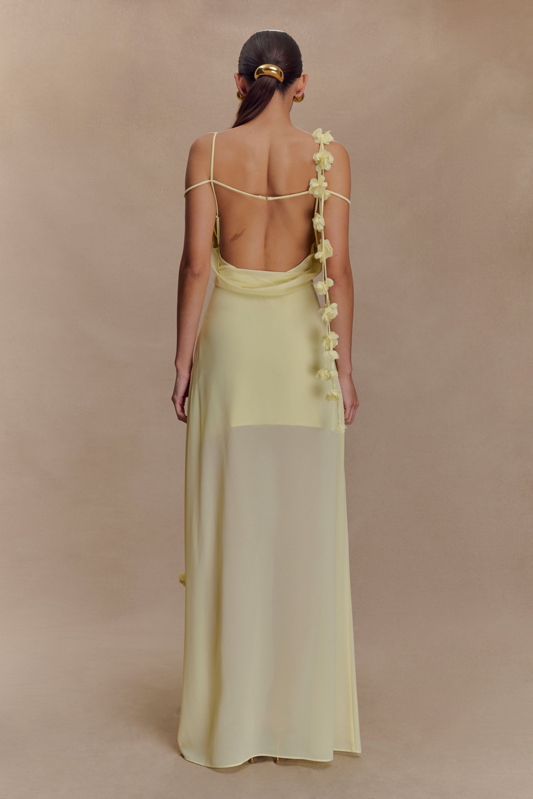 Rosalie Floral Chiffon Maxi Dress - Pastel Lemon - Image 2