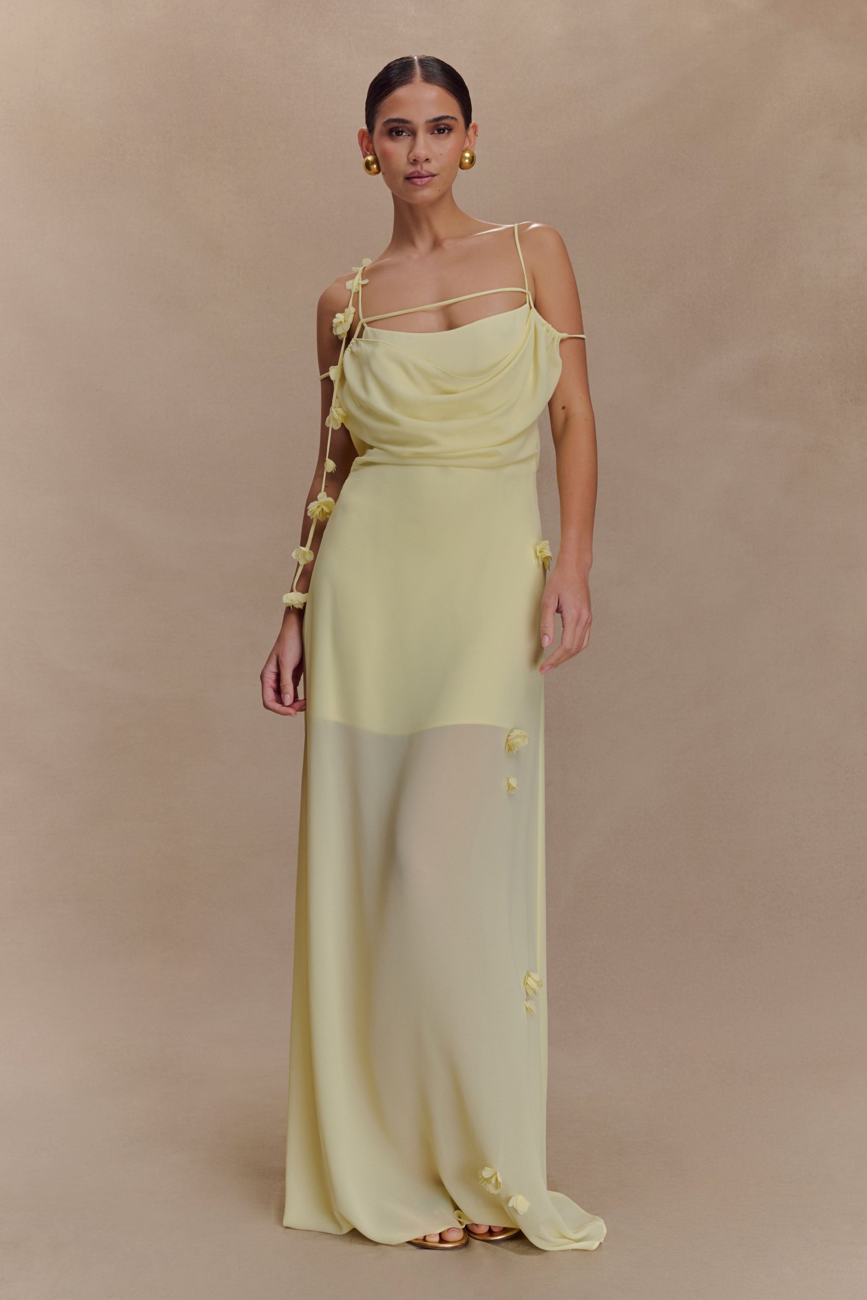 Rosalie Floral Chiffon Maxi Dress - Pastel Lemon - Image 5